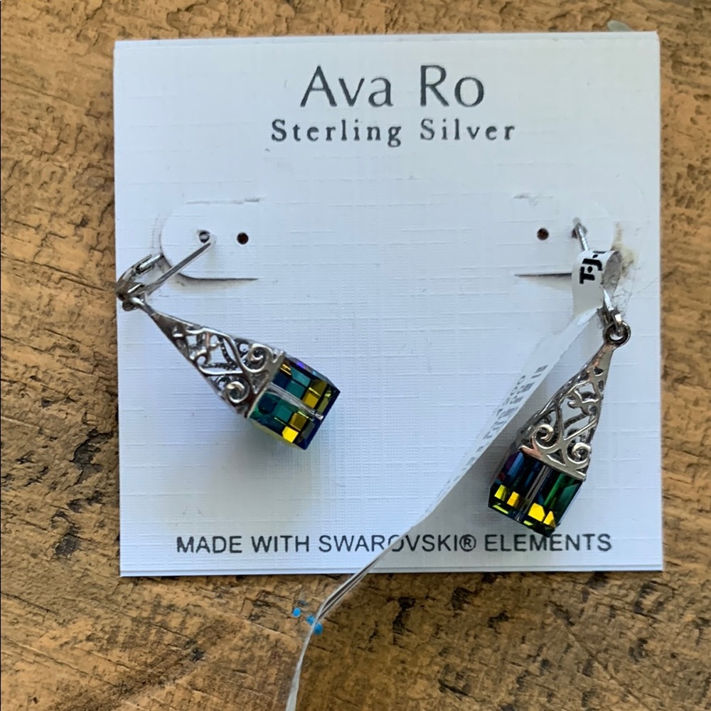 Ava Ro Sterling Silver Earrings with Swarovski Elements NWT